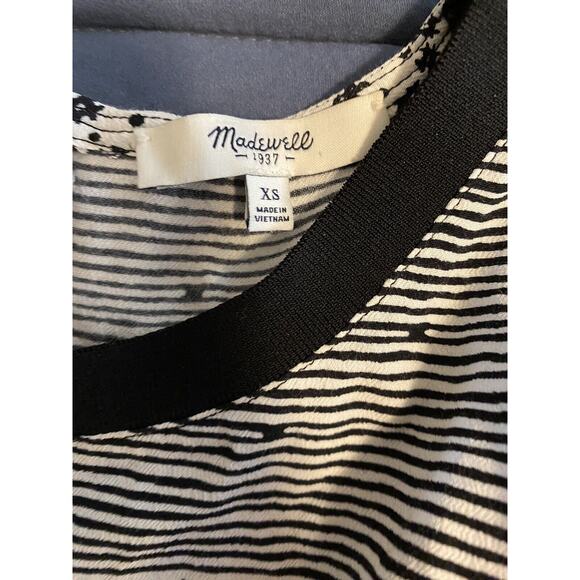 Madewell Black White Multi Print Banded Collar Zip Back Split Hem Tank Top XS - Picture 6 of 8